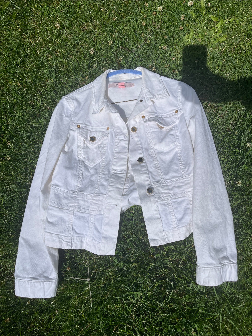 Red Valentino Y2k White Women's Jean Jacket With Button-Front Detail